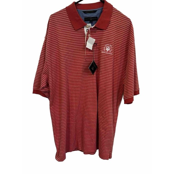 TOMMY HILFIGER GOLF MENS POLO SIZE XL ORANGE STRIPED‎ SHORT SLEEVE HILTON ISLAND - Picture 1 of 9